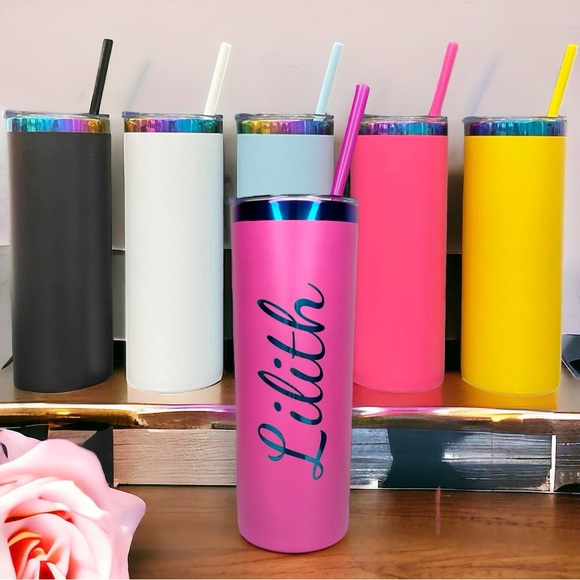 COPY - Personalized Permanent Rainbow Multi Color Engraved 20oz Skinny Tumbler - Picture 3 of 3